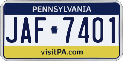 PA license plate JAF7401