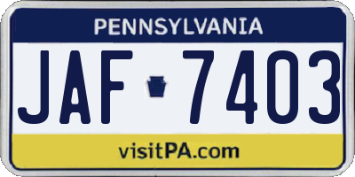 PA license plate JAF7403
