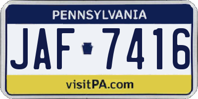 PA license plate JAF7416