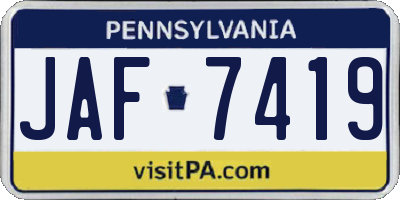 PA license plate JAF7419