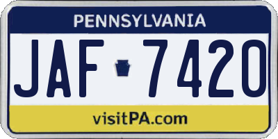 PA license plate JAF7420