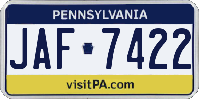 PA license plate JAF7422
