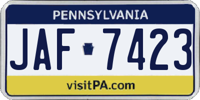 PA license plate JAF7423