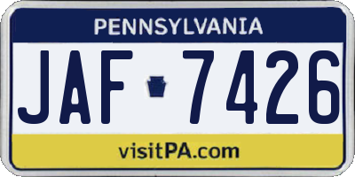 PA license plate JAF7426