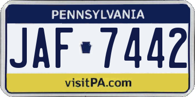 PA license plate JAF7442