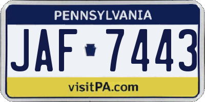 PA license plate JAF7443