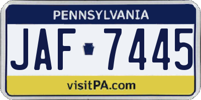 PA license plate JAF7445