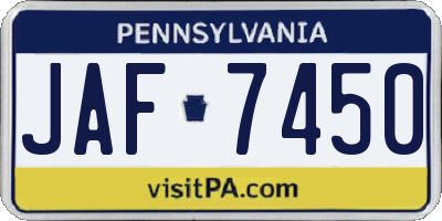 PA license plate JAF7450
