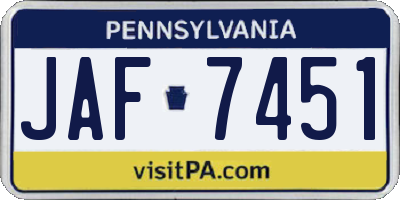 PA license plate JAF7451