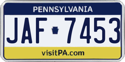 PA license plate JAF7453
