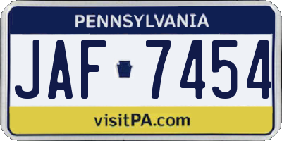 PA license plate JAF7454