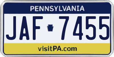 PA license plate JAF7455