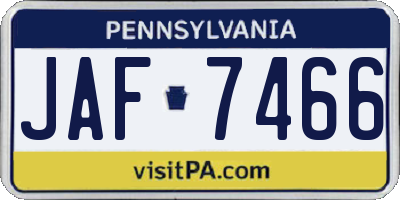 PA license plate JAF7466