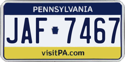 PA license plate JAF7467