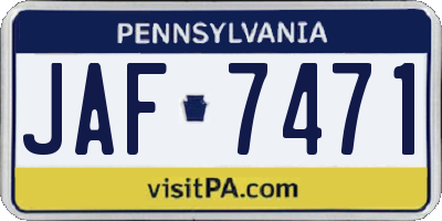PA license plate JAF7471