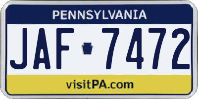 PA license plate JAF7472