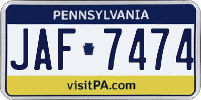 PA license plate JAF7474