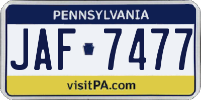 PA license plate JAF7477