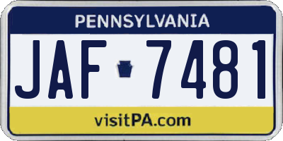 PA license plate JAF7481
