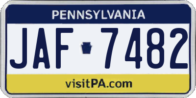 PA license plate JAF7482