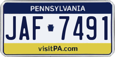 PA license plate JAF7491
