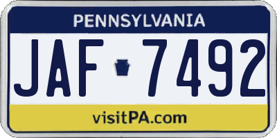 PA license plate JAF7492