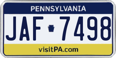 PA license plate JAF7498