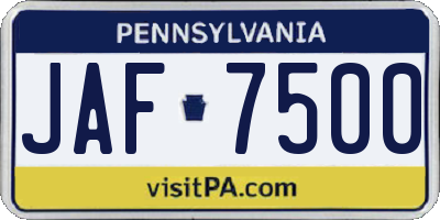 PA license plate JAF7500