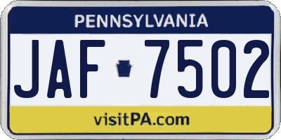 PA license plate JAF7502