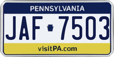 PA license plate JAF7503