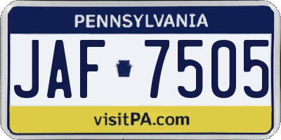 PA license plate JAF7505