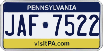 PA license plate JAF7522