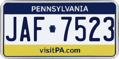 PA license plate JAF7523