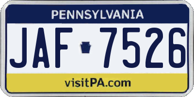 PA license plate JAF7526