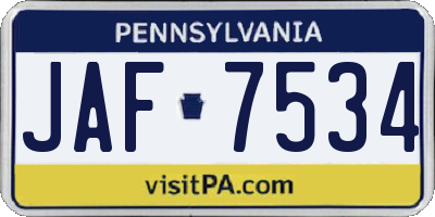 PA license plate JAF7534
