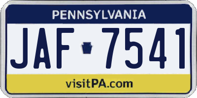 PA license plate JAF7541