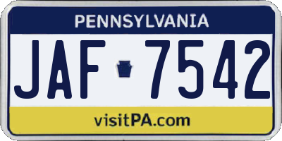 PA license plate JAF7542