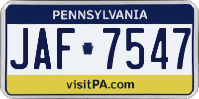 PA license plate JAF7547
