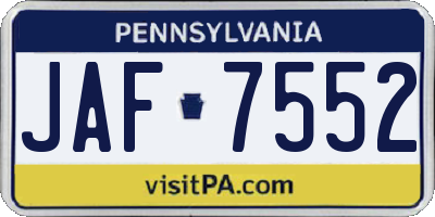 PA license plate JAF7552