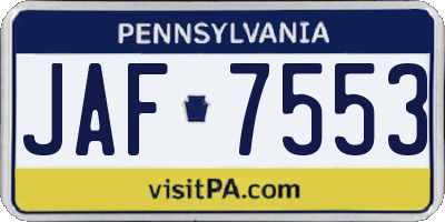 PA license plate JAF7553