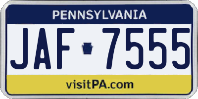PA license plate JAF7555