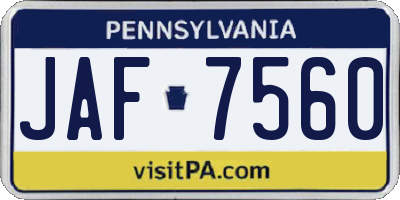 PA license plate JAF7560