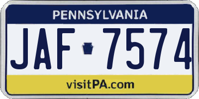 PA license plate JAF7574