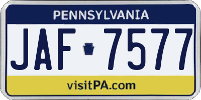 PA license plate JAF7577