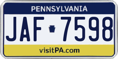 PA license plate JAF7598