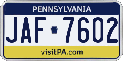PA license plate JAF7602