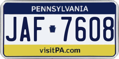 PA license plate JAF7608