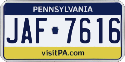 PA license plate JAF7616