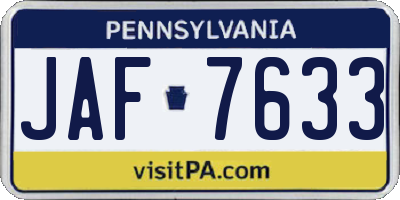 PA license plate JAF7633