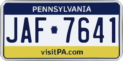 PA license plate JAF7641